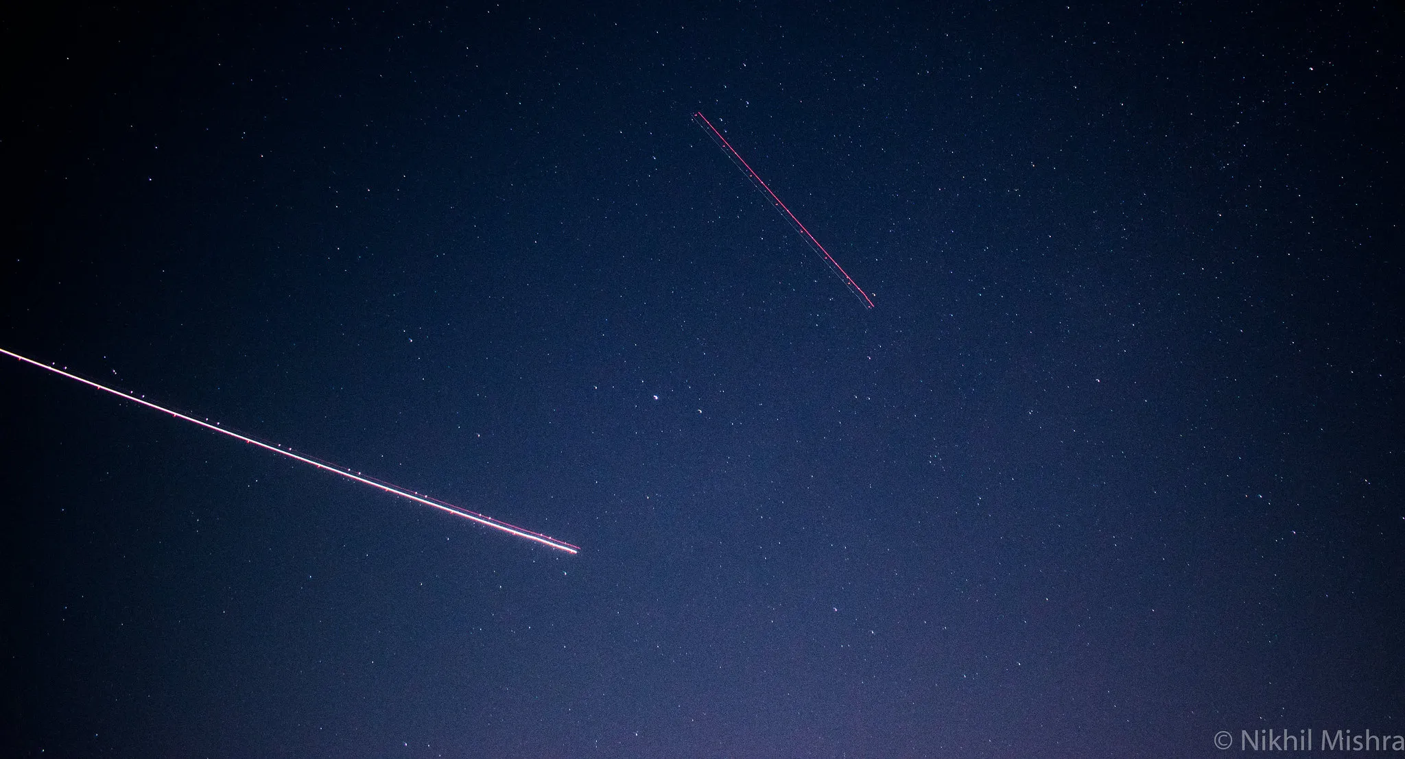 Two Planes Fly   Night Timelapse